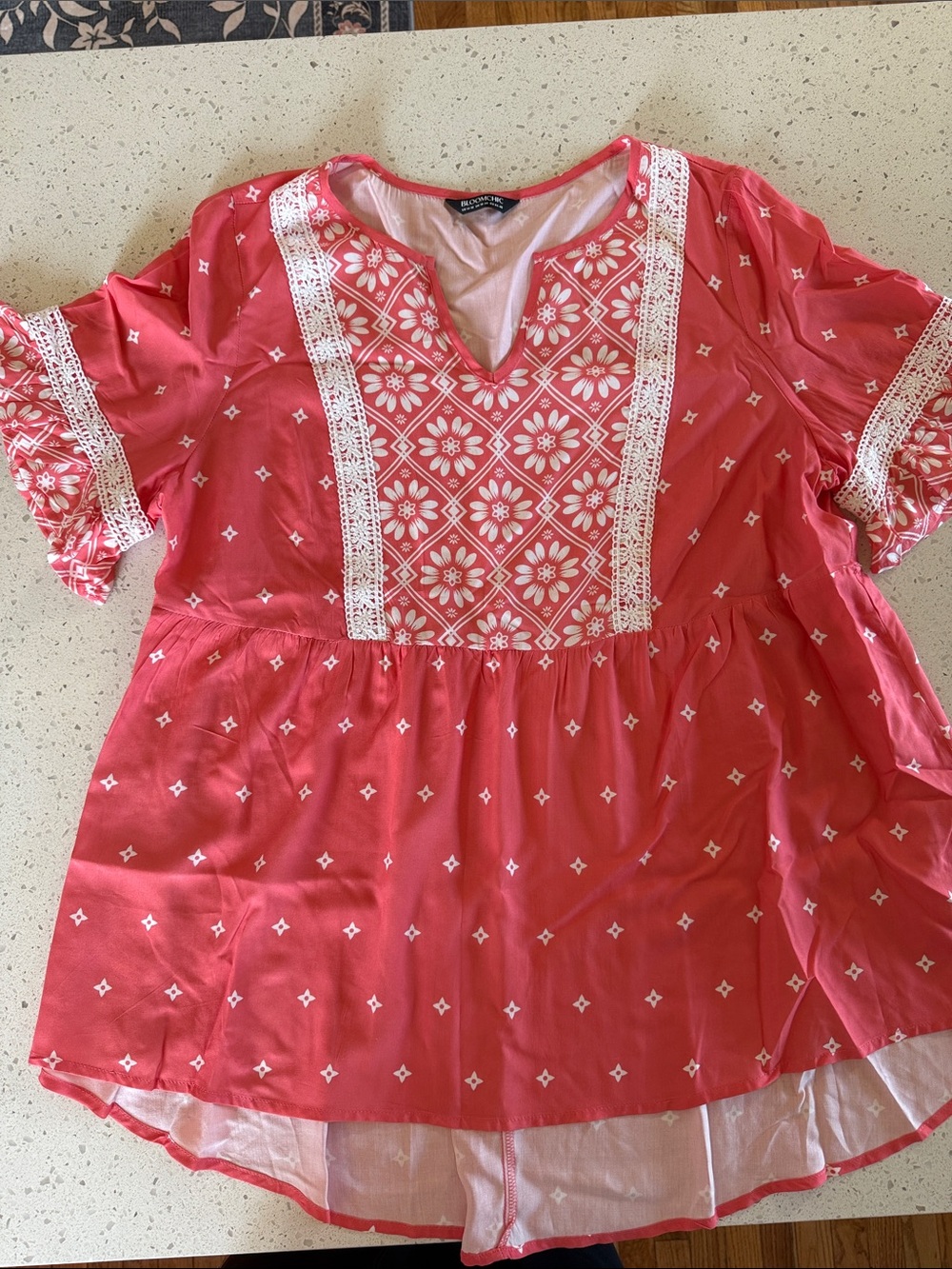 Women’s Pink Embroidered Peasant Top